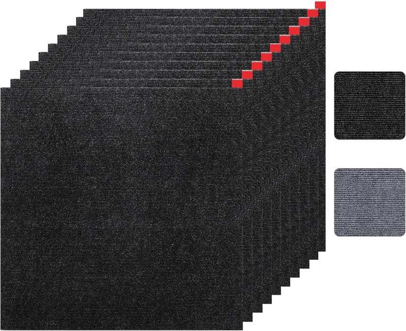 AILOOCEDI 10PCS Carpet Tiles Peel and Stick 24 x 24 Inch DIY Self Adhesive Non-Slip Carpet Squares for Indoor Living Room Bedroom Office (Black) - Image 1